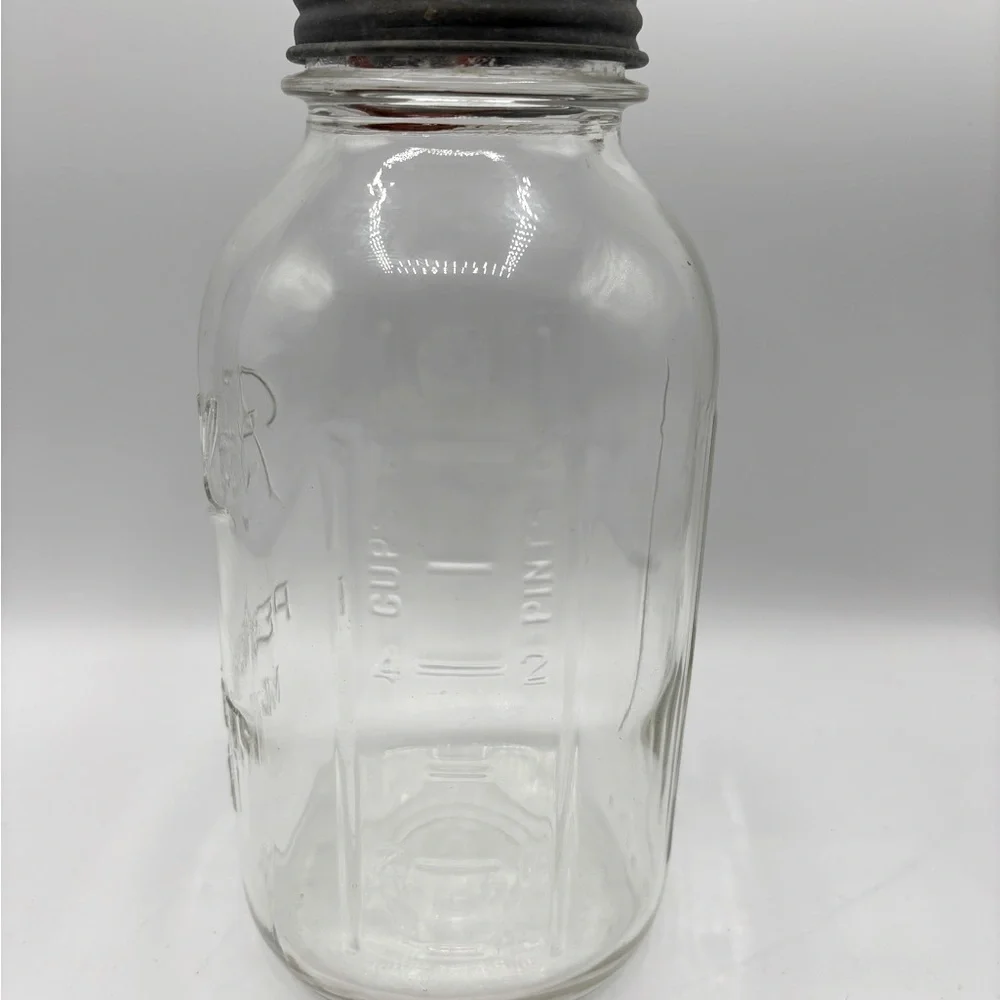Vintage 1920's Ball Clear Glass Mason Jar ball glass/ zinc lid side measurement.